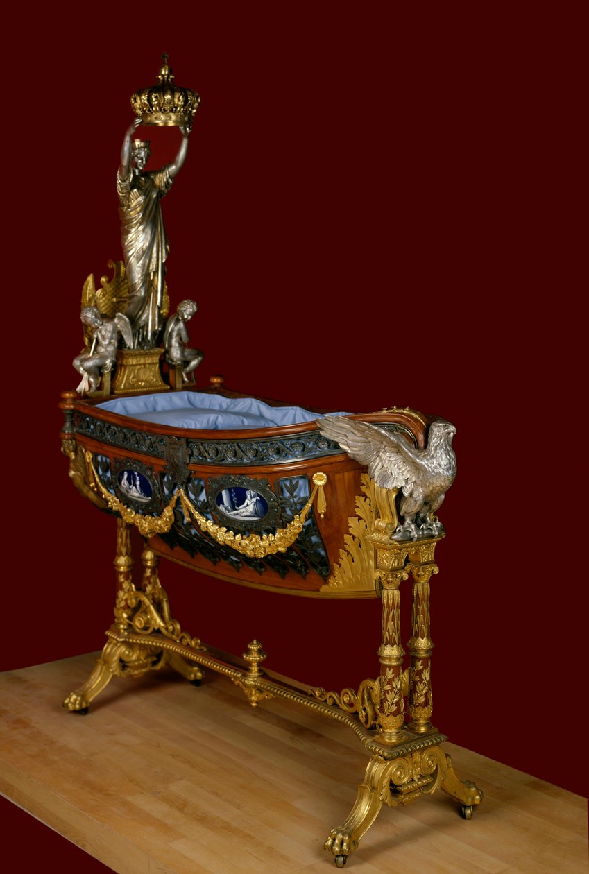 Kolebka cesarskiego księcia Eugeniusza Ludwika Józefa (1856-1879), syna Napoleona III wykonana w srebrze, emalii, brązie i drewnie przez architekta Victora Balarda na wzór kolebki króla Rzymu. 1856 Paryż, Muzeum Carnavalet autorstwa Victor Baltard