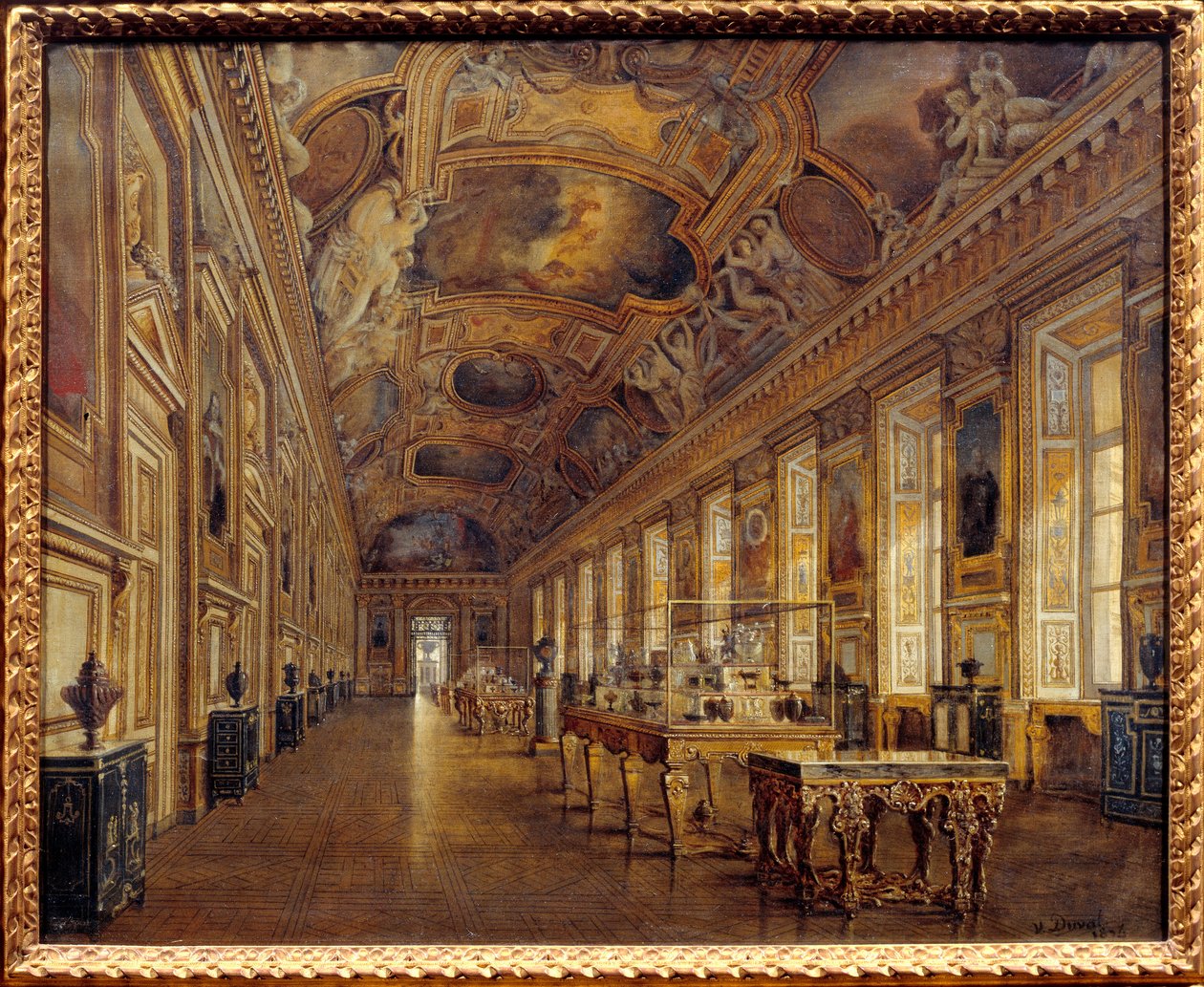 Widok na wielką galerię Apollona w Musee du Louvre w 1880 roku (olej na płótnie) autorstwa Victor Duval