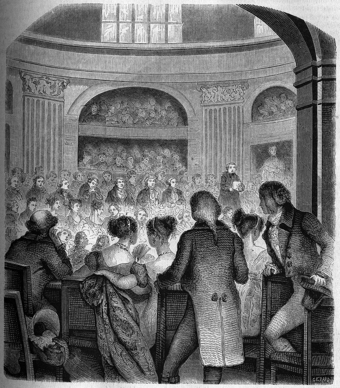Przyjęcie Abbe Jean Sibrake (Jean-Sibrakes) (Siffrein) Maury (1746-1817) w Academy Francaise w 1785 - Grawerowanie przez Francka autorstwa Victor Franck