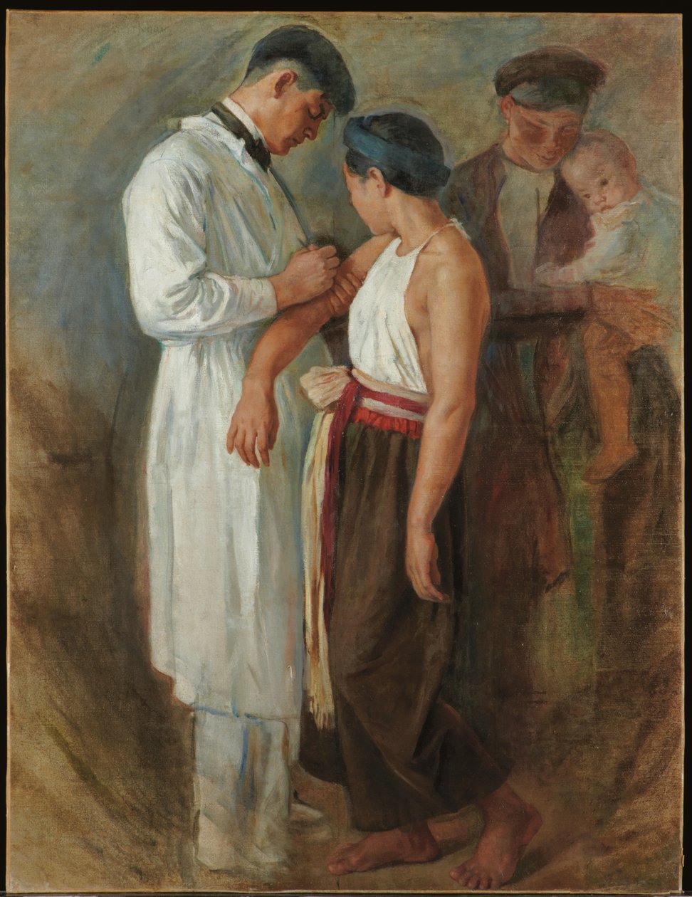 La Vaccination, c.1923 (olej na płótnie) autorstwa Victor Francois Tardieu