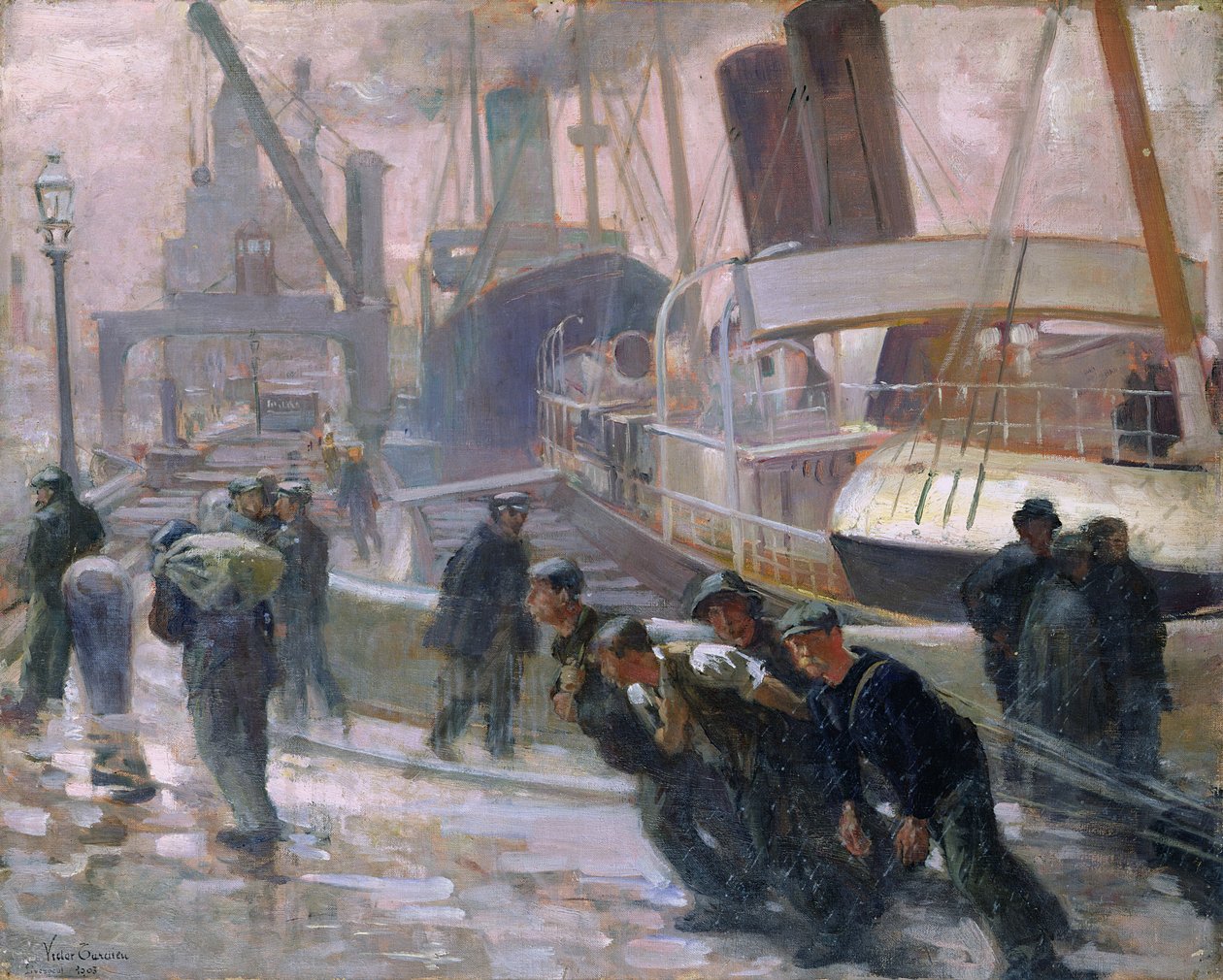 Liverpool Dockers at Dawn, 1903 autorstwa Victor Francois Tardieu