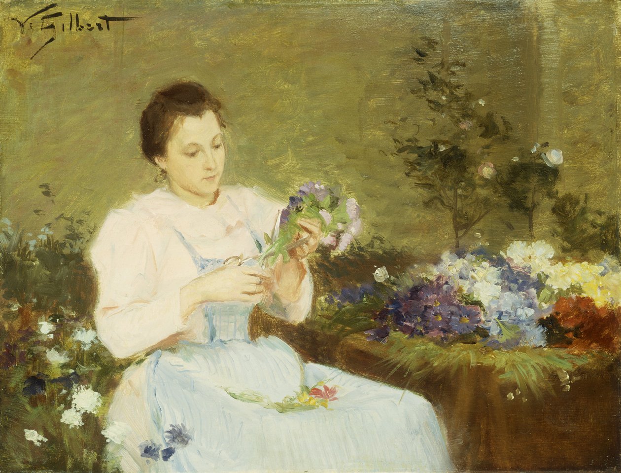 Układanie kwiatów na wiosenny bukiet autorstwa Victor Gabriel Gilbert