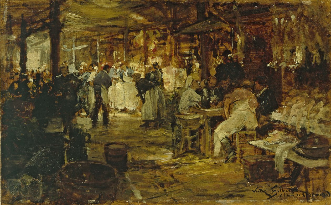 Le marché de la Madeleine, ok. 1890 (olej na drewnie) autorstwa Victor Gabriel Gilbert