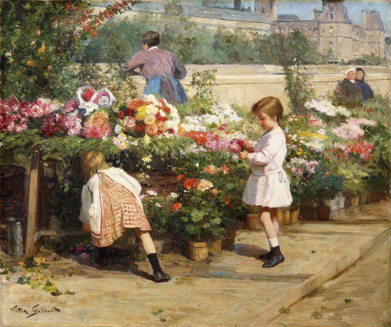 Targ kwiatowy nad Sekwaną, autorstwa Victor Gabriel Gilbert