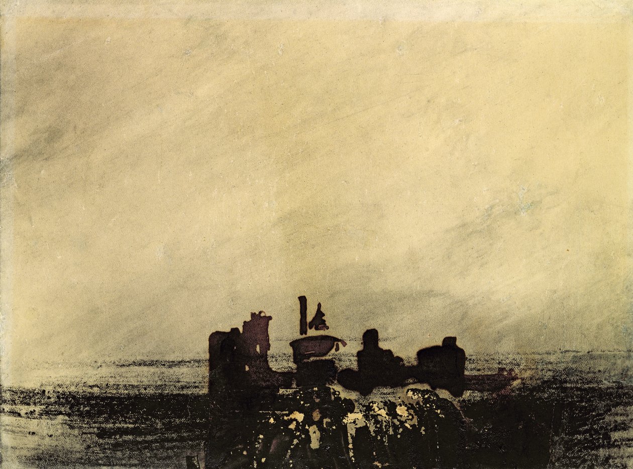 Feudalne Ruiny (pranie tuszem na papierze) autorstwa Victor Hugo