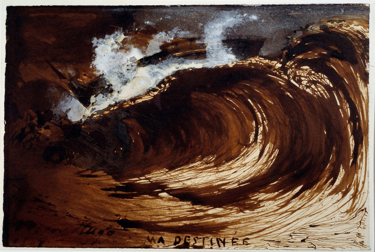 Moje przeznaczenie. Reprezentacja fali na środku morza. Rysunek Victora Hugo (1802-1885) autorstwa Victor Hugo