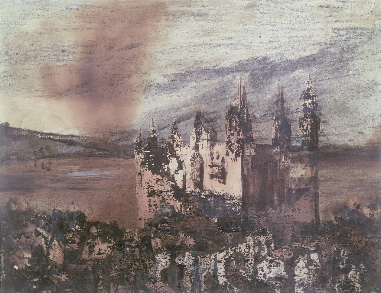 Zamek (tusz, wash i kolor na papierze) autorstwa Victor Hugo
