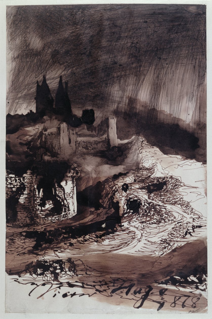 Zamek, 1878 (pióro i atrament i pranie na papierze) autorstwa Victor Hugo