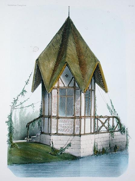 Pawilon wiejski, z „Habitations Champetres”, rytowany przez braci Becquet, ok. 1855 (kolor lito) autorstwa Victor Jean Baptiste (after) Petit