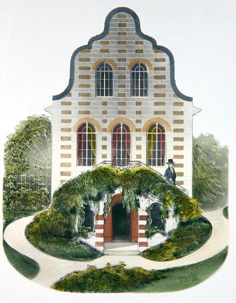 Dom holenderski, ilustracja z „Habitations Champetres” wydanej w Paryżu, ok. 1895 (chromolitho) autorstwa Victor Jean Baptiste (after) Petit
