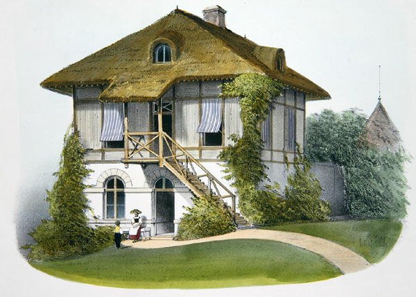 Dom w Enghien, ilustracja z „Habitations Champetres” wydanej w Paryżu, ok. 1895 (chromolitho) autorstwa Victor Jean Baptiste (after) Petit