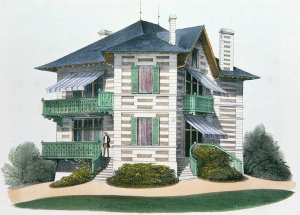 Dom w Etretat, ilustracja z „Habitations Champetres” wydanej w Paryżu, ok. 1895 (chromolitho) autorstwa Victor Jean Baptiste (after) Petit