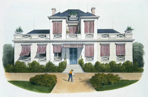 Willa włoska, ilustracja z „Habitations Champetres” wydanej w Paryżu, ok. 1895 (chromolitho) autorstwa Victor Jean Baptiste (after) Petit