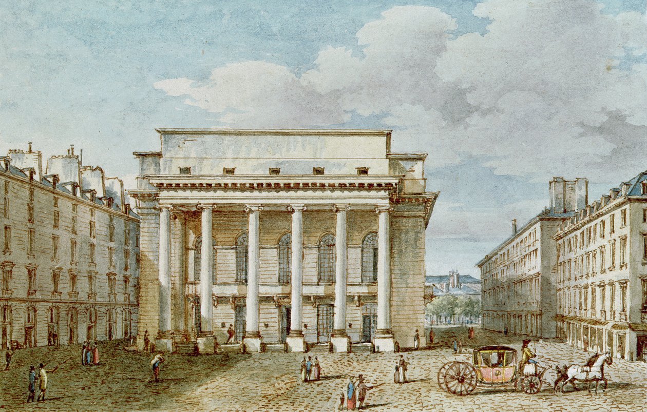 Widok na fasadę Teatru Italien (Salle Favart) (wc na papierze) autorstwa Victor Jean Nicolle