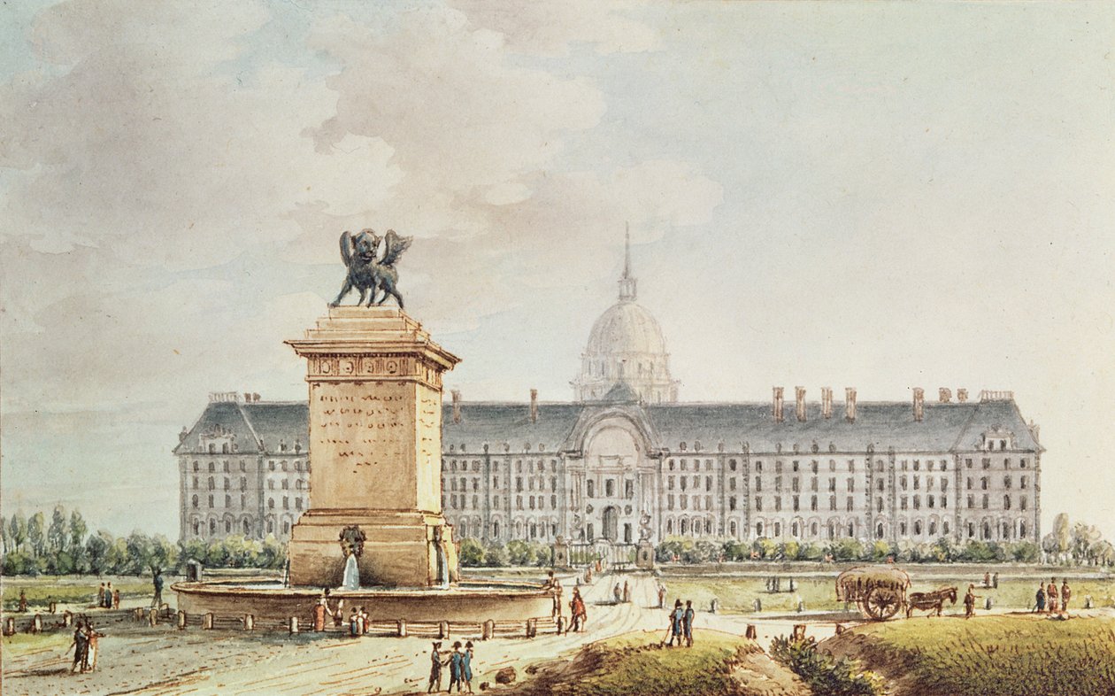 Widok na Hotel des Invalides (tusz i akwarela na papierze) autorstwa Victor Jean Nicolle