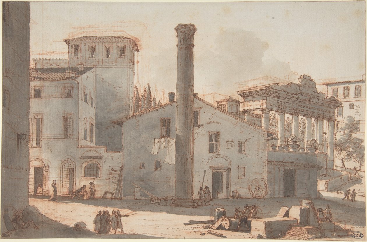 Widok na Forum Romanum z kolumną Fokasa i świątynią Saturna autorstwa Victor Jean Nicolle