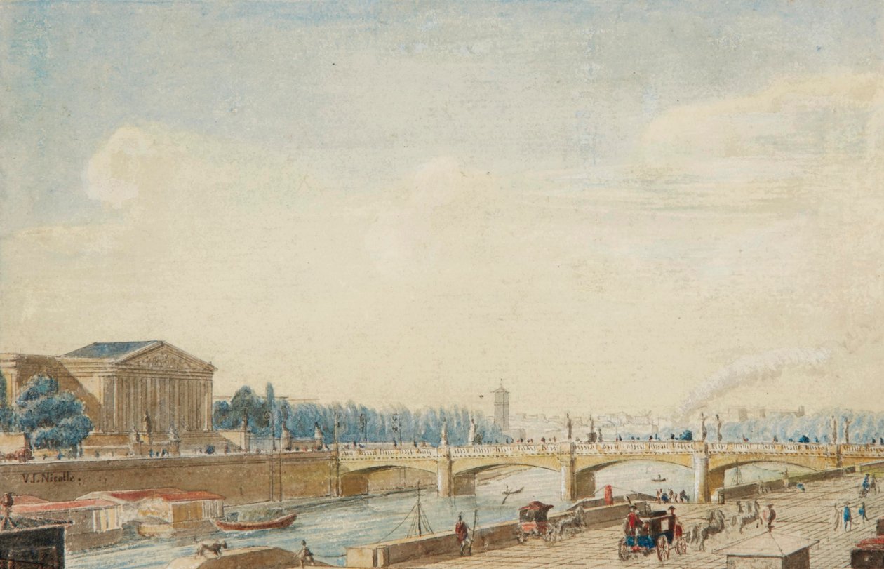 Widok na Pont de la Concorde i Palais Bourbon w Paryżu autorstwa Victor Jean Nicolle