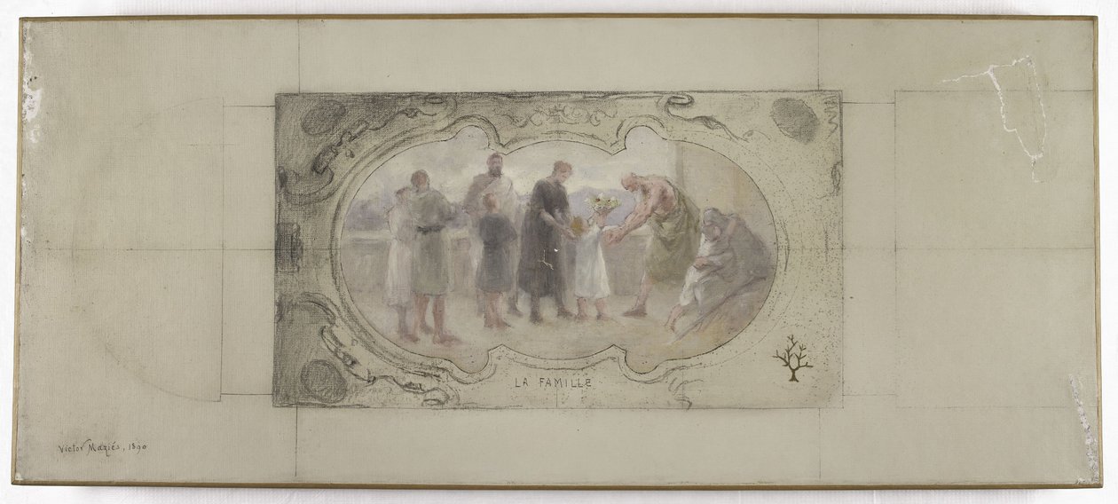 Szkic dla Galerie Lobau, Hôtel de Ville, Paryż: Rodzina autorstwa Victor Jean Pierre Maziès