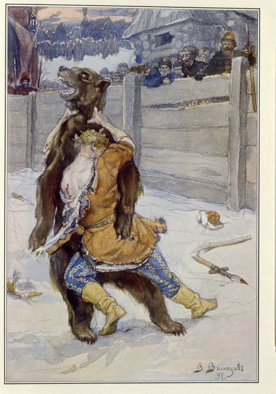Walka niedźwiedzi w czasach cara Rosji Fiodora I Iwanowicza (lub Teodora I Ionowicza) autorstwa Victor Mikhailovich Vasnetsov