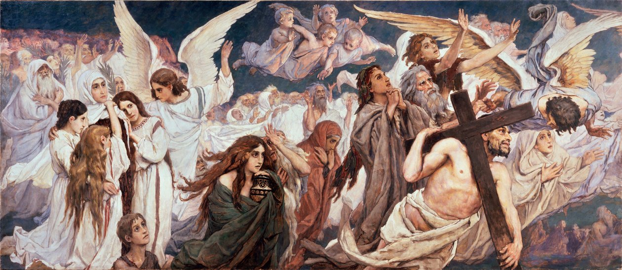 Devant le Paradis (Parte gauche) - Przed rajem (część lewa) - Obraz Wiktora Michajłowicza Wasnetsowa (1848-1926), olej na płótnie autorstwa Victor Mikhailovich Vasnetsov