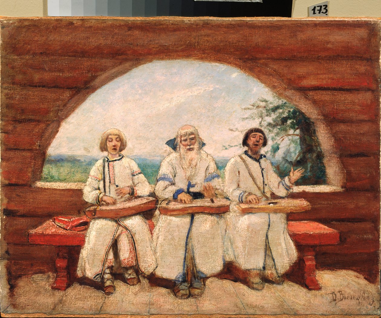 Gracze Gusli (Gracze Gusli) (tradycyjnie niewidomi, żebracy muzycy) - Obraz Wiktora Michajłowicza Wasnetsowa (1848-1926), olej na płótnie autorstwa Victor Mikhailovich Vasnetsov
