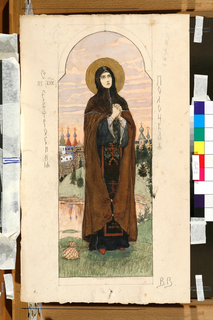 Portret Eufrozyny Połockiej (Eufrasinnia, Efrasinnia) (1110-1173) (studium do fresku w katedrze św. Włodzimierza w Kijowie) - dzieło Wiktora Michajłowicza Wasnetsowa (1848-1926) autorstwa Victor Mikhailovich Vasnetsov