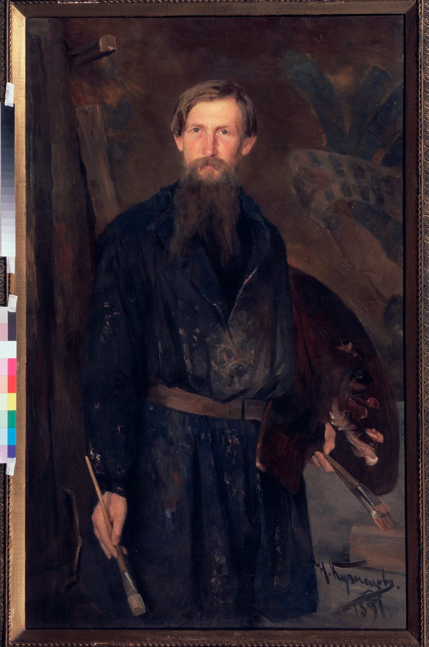 Portret artysty Viktora Vasnetsova (Portret artysty Viktora Vasnetsova) - Obraz Nikołaja Dmitriewicza Kuzniecowa (1850-1929), olej na płótnie autorstwa Victor Mikhailovich Vasnetsov