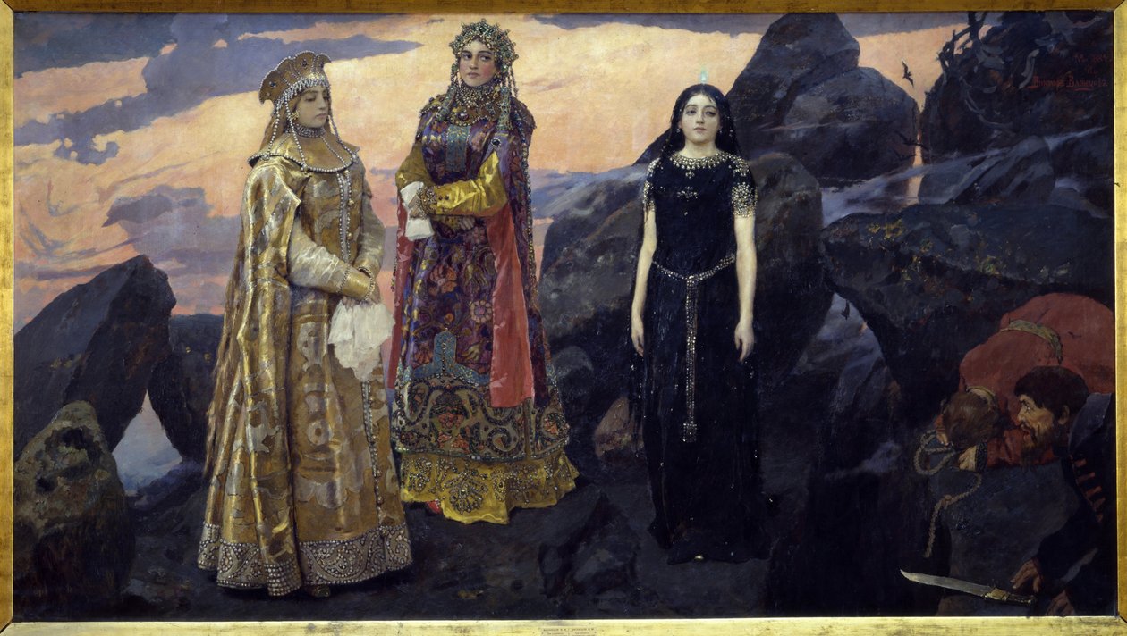 Trzy królowe podziemi. Obraz Wiktora Michajłowicza Wasnetsowa (1848-1926), olej na płótnie autorstwa Victor Mikhailovich Vasnetsov