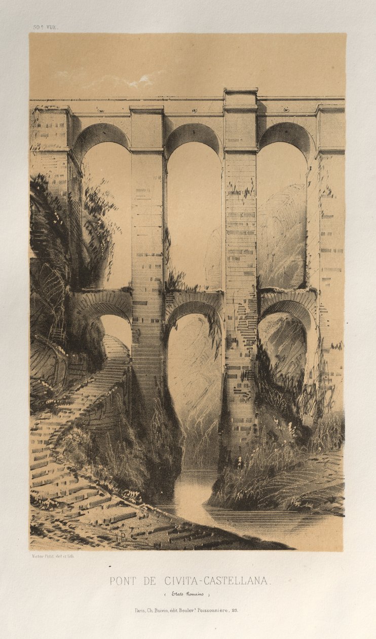 Malownicza architektura lub zabytki XV wieku. I XVI. Wieki: Zamki Francji XV i XVI wieku: Plac 50, Pont De Civita-Castellana (Stany Rzymskie) autorstwa Victor Petit