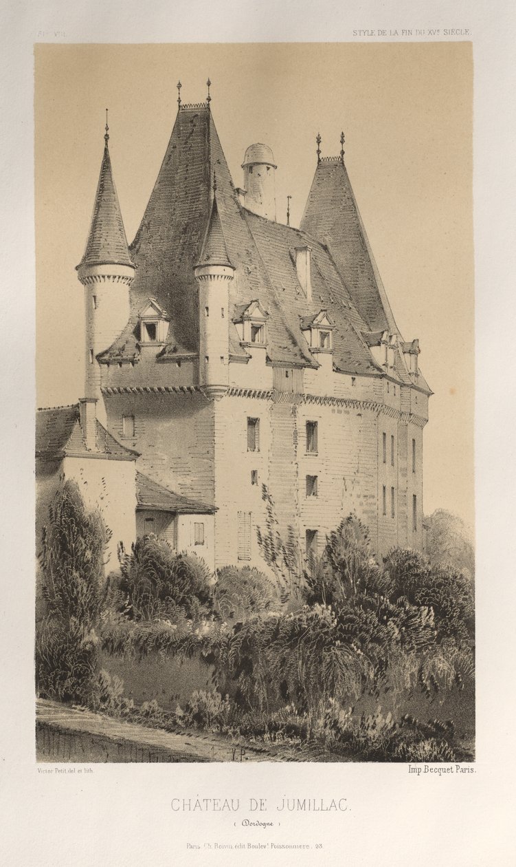 Malownicza architektura lub zabytki XV wieku. I XVI. Wieki: Zamki francuskie XV i XVI wieku: Plac 51, Château De Jumillac (Dordogne) autorstwa Victor Petit