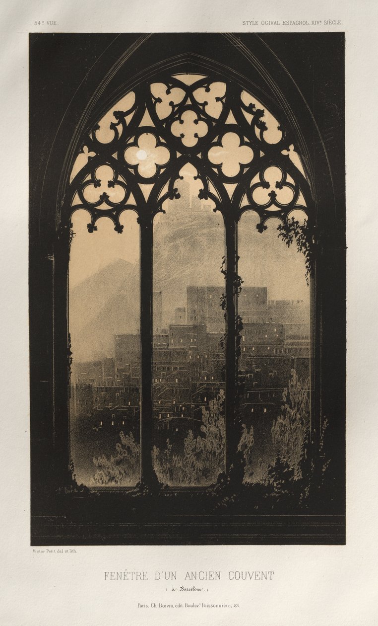 Malownicza architektura lub zabytki XV wieku. I XVI. Wieki: Zamki francuskie XV i XVI wieku: pl. 54, okno dawnego klasztoru (w Barcelonie) autorstwa Victor Petit