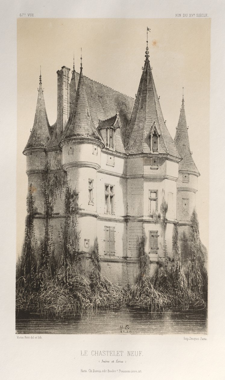 Malownicza architektura lub zabytki XV wieku. I XVI. Wieki: Zamki Francji XV i XVI wieku: Plac 67, Le Chastenet-Neuf Saône et Loire) autorstwa Victor Petit