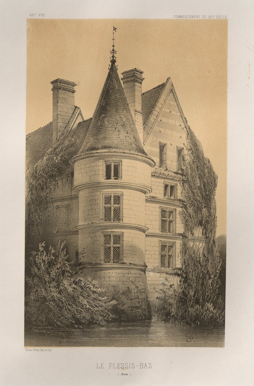 Malownicza architektura lub zabytki XV wieku. I XVI. Wieki: Zamki Francji XV i XVI wieku: Plac 68, Le Plessis-Bas (Aisne) autorstwa Victor Petit