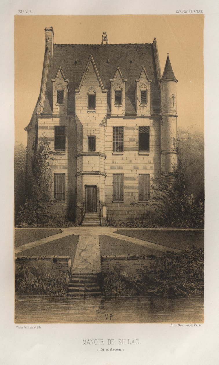 Malownicza architektura lub zabytki XV wieku. I XVI. Wieki: Zamki francuskie XV i XVI wieku: Plac 73, Manoir De Sillac (Lot et Garonne) autorstwa Victor Petit