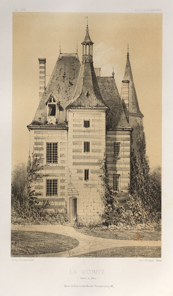 Malownicza architektura lub zabytki XV wieku. I XVI. Wieki: Zamki Francji XV i XVI wieku: Plac 75, La Vicomté (Saona i Loara) autorstwa Victor Petit