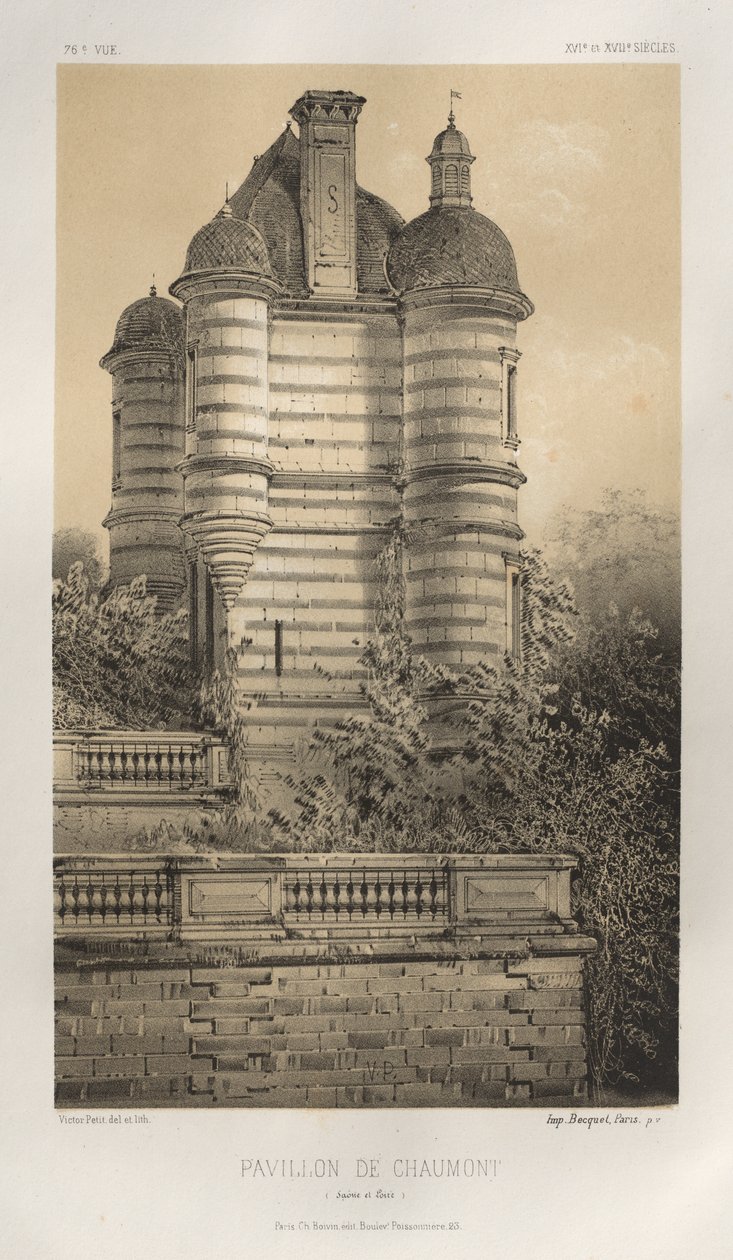 Malownicza architektura lub zabytki XV wieku. I XVI. Wieki: Zamki Francji XV i XVI wieku: Plac 76, Pavillon De Chaumont (Saona i Loara) autorstwa Victor Petit