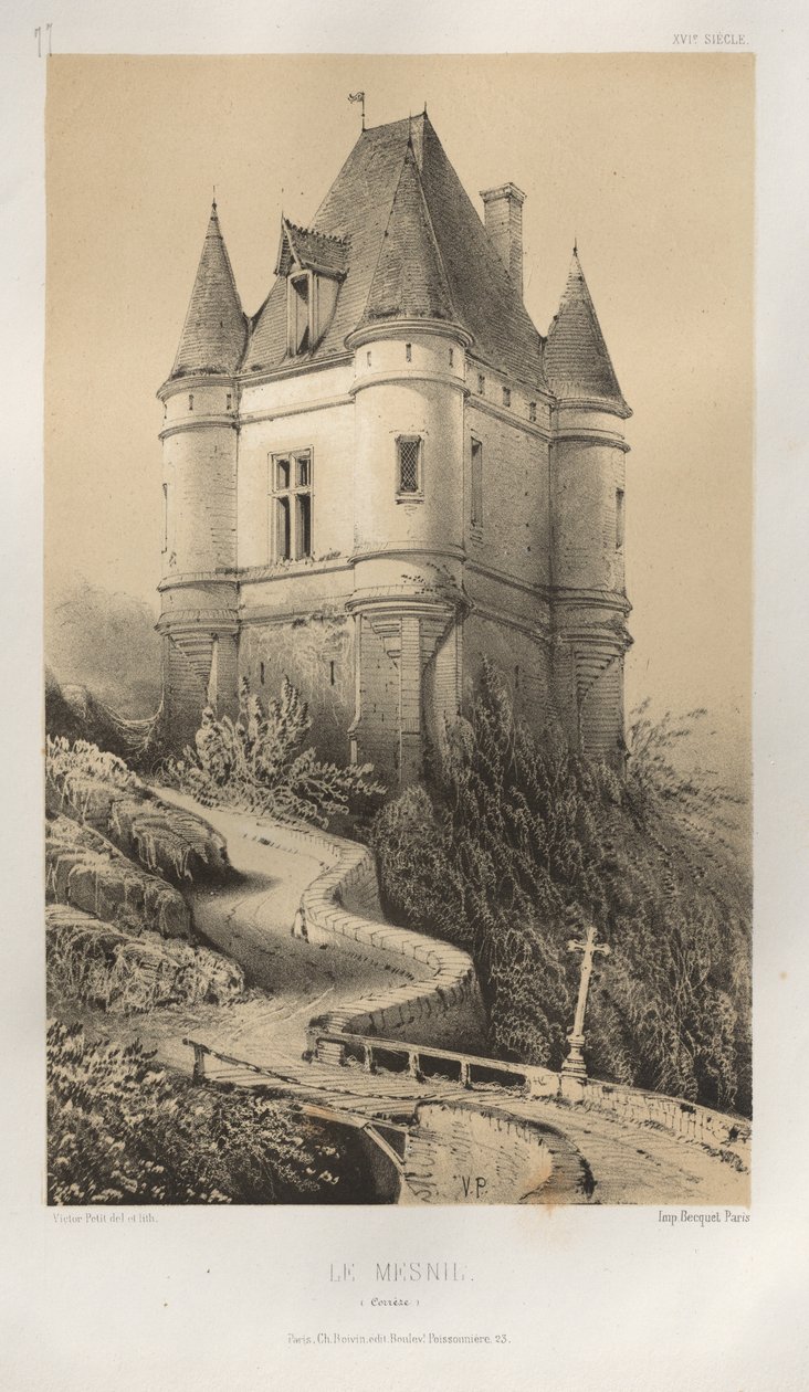 Malownicza architektura lub zabytki XV wieku. I XVI. Wieki: Zamki Francji XV i XVI wieku: Plac 77, Le Mesnil (Corrèze) autorstwa Victor Petit
