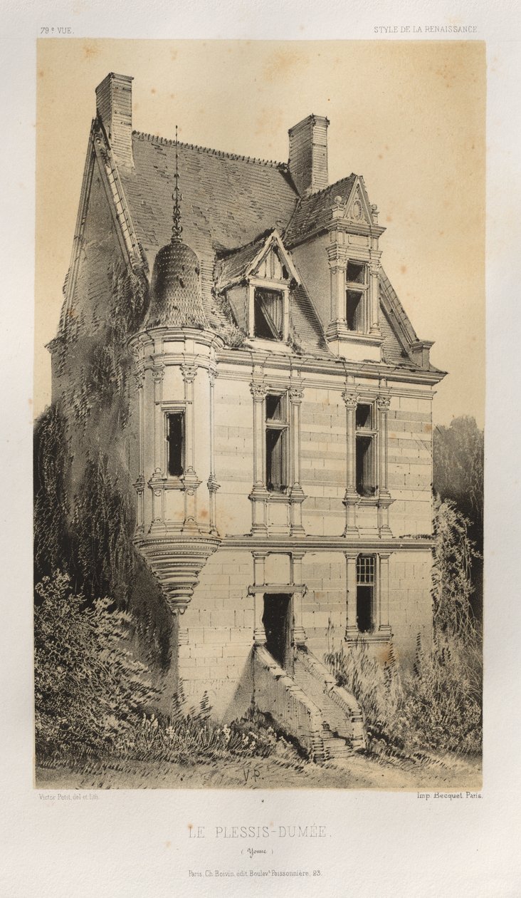 Malownicza architektura lub zabytki XV wieku. I XVI. Wieki: Zamki francuskie XV i XVI wieku: Pl. 79, Le Plessis-Dumée (Yonne) autorstwa Victor Petit