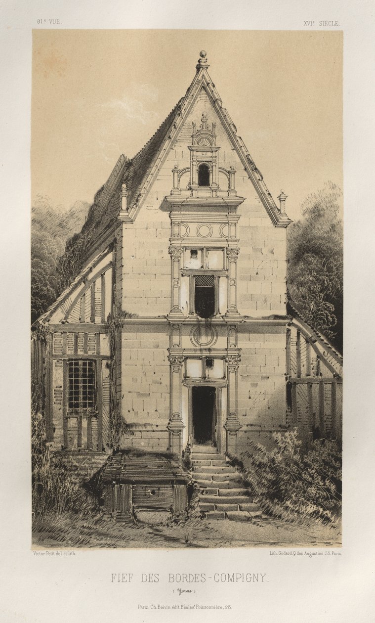 Malownicza architektura lub zabytki XV wieku. I XVI. Wieki: Zamki Francji XV i XVI wieku: Plac 81, FIEf Des Bordes-Compigny (Yonne) autorstwa Victor Petit
