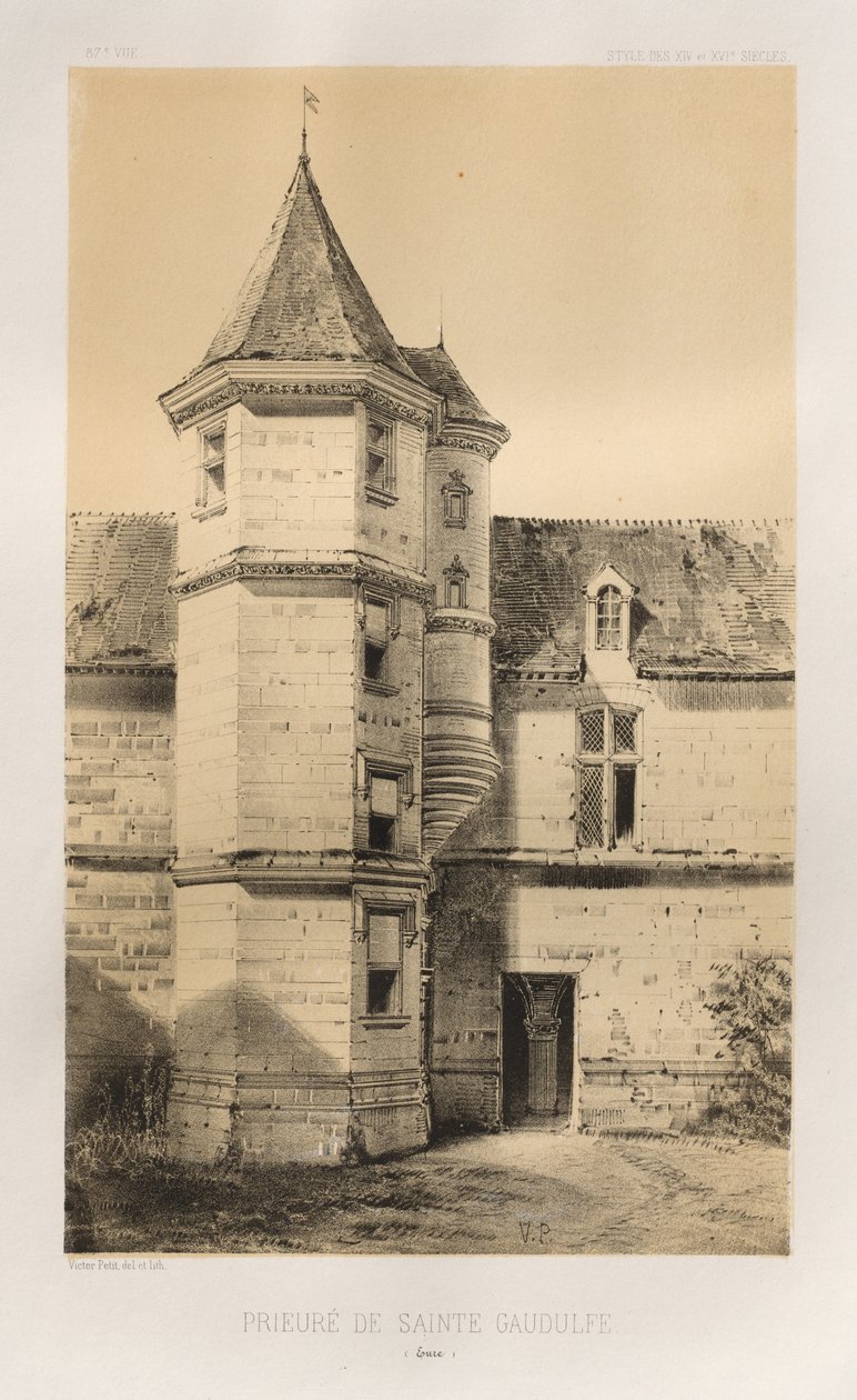 Malownicza architektura lub zabytki XV wieku. I XVI. Wieki: Zamki Francji XV i XVI wieku: Plac 87, Przeorat Sainte Gaudulfe (Eure) autorstwa Victor Petit