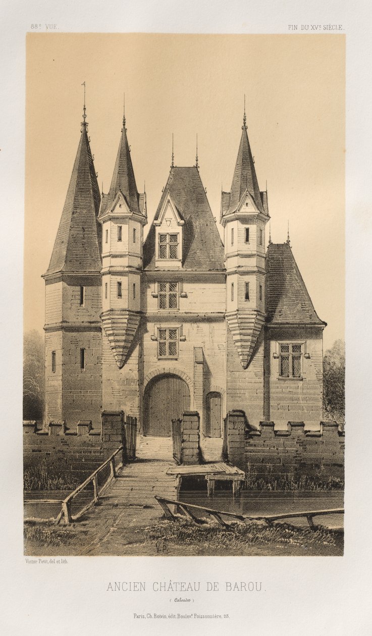 Malownicza architektura lub zabytki XV wieku. I XVI. Wieki: Zamki Francji XV i XVI wieku: Pl. 88, Stary Zamek Barou (Calvados) autorstwa Victor Petit