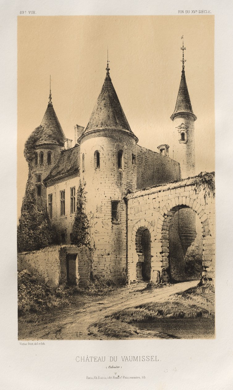 Malownicza architektura lub zabytki XV wieku. I XVI. Wieki: Zamki Francji XV i XVI wieku: Plac 89, Château du Vaumissel (Calvados) autorstwa Victor Petit