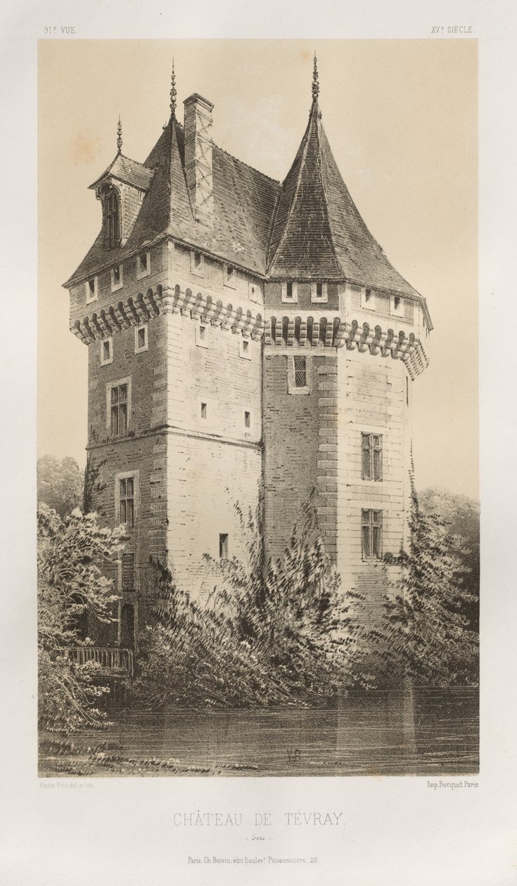 Malownicza architektura lub zabytki XV wieku. I XVI. Wieki: Zamki Francji XV i XVI wieku: Plac 91, Château de Tévray (Eure) autorstwa Victor Petit