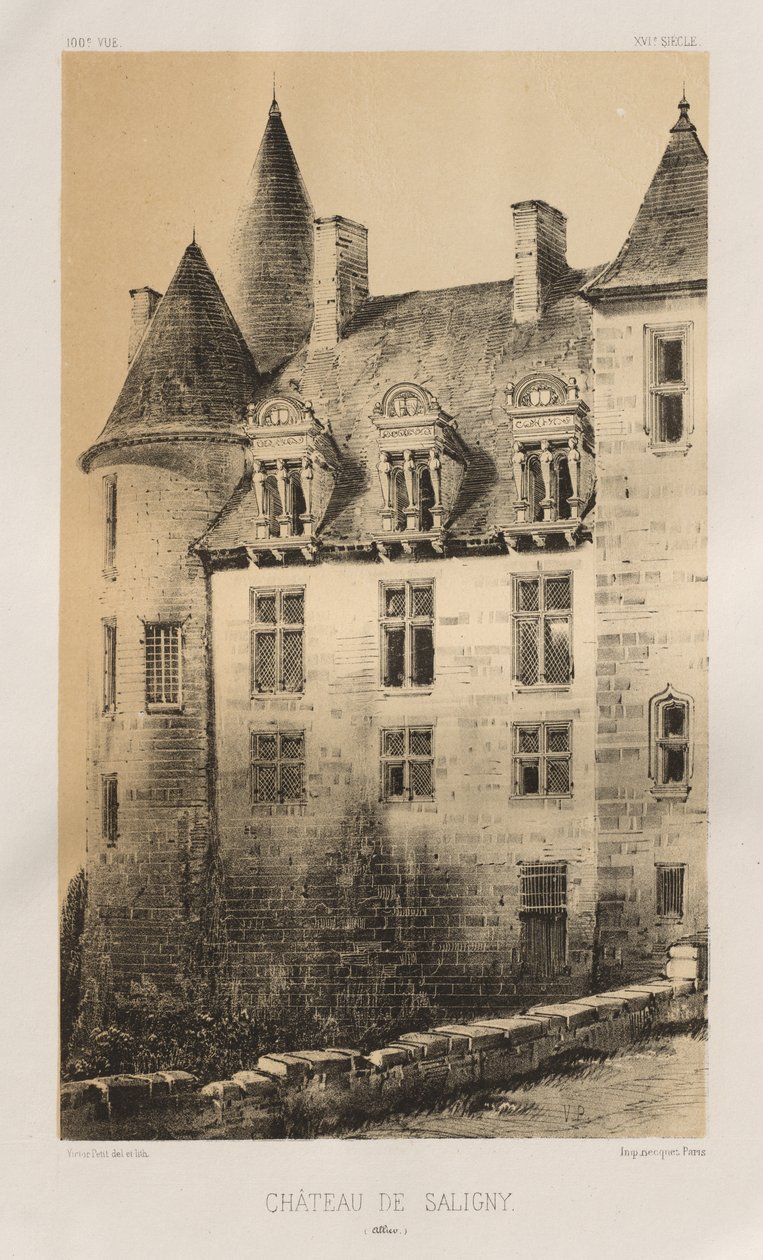 Malownicza architektura lub zabytki XV wieku. I XVI. Wieki: Zamki francuskie XV i XVI wieku: Pl.100, Château de Saligny (Alliers) autorstwa Victor Petit