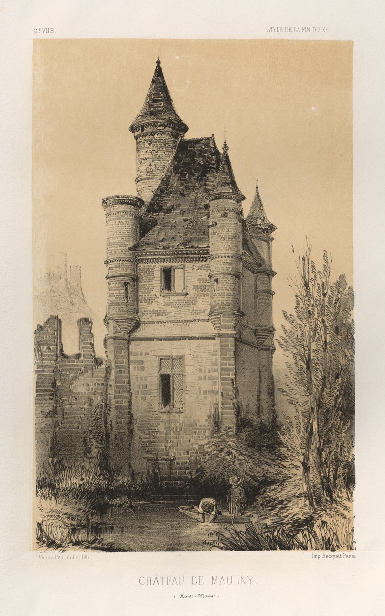 Malownicza architektura lub zabytki XV wieku. I XVI. Wieki: Chateaux De France XV i XVI wieku: Pl.11, Chateau De Maulny (Haute-Marne) autorstwa Victor Petit