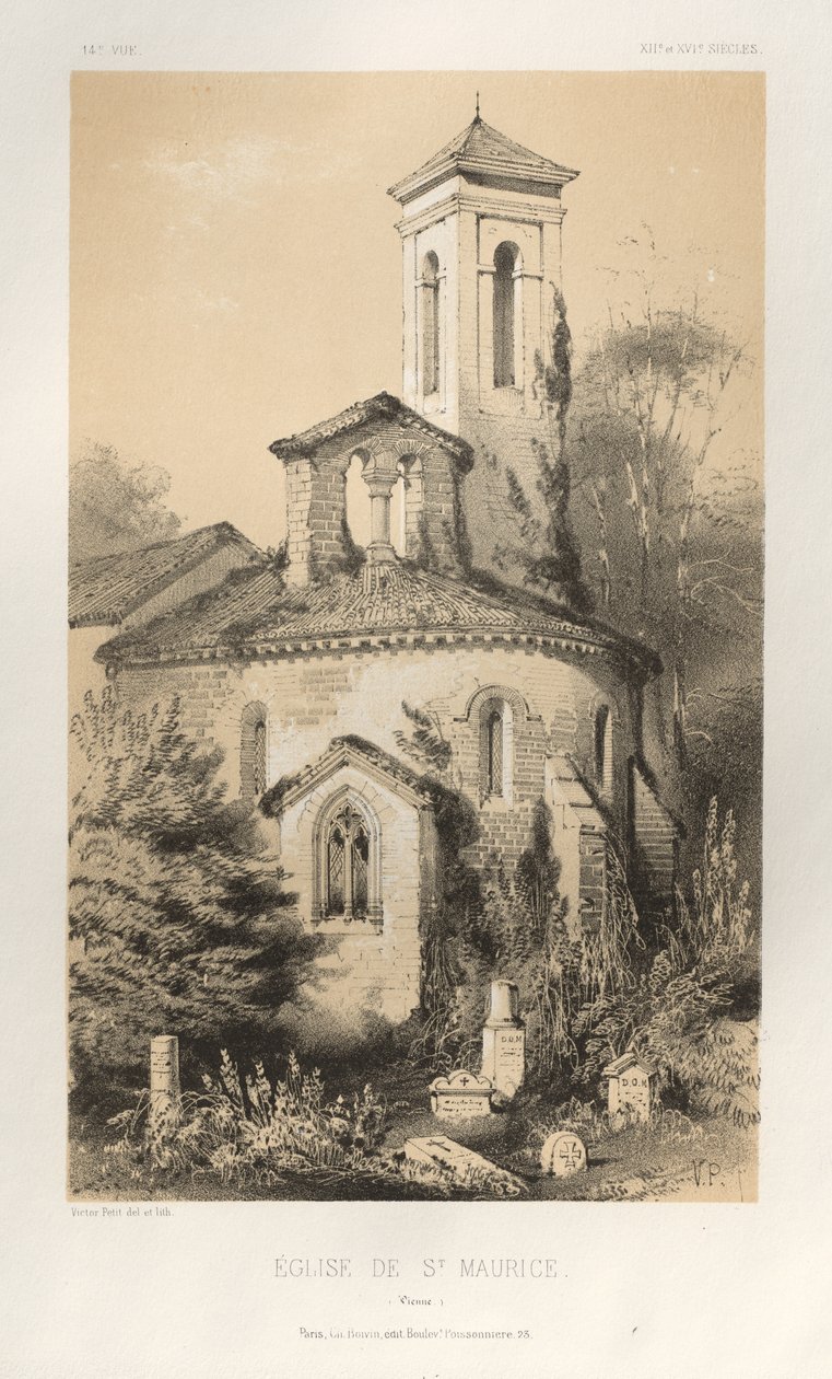 Malownicza architektura lub zabytki XV wieku. I XVI. Wieki: Chateaux de France XV i XVI wieku: Pl.14, kościół św. Maurycego (Vienne) autorstwa Victor Petit