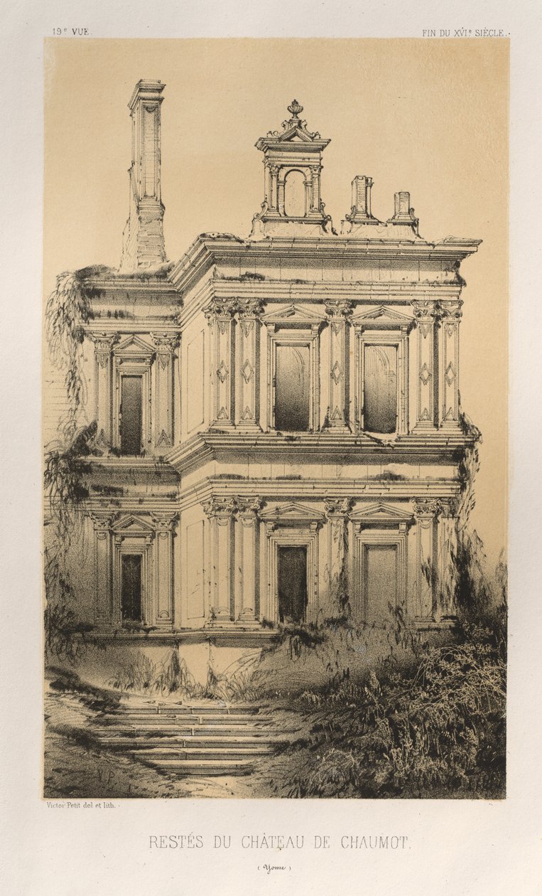 Malownicza architektura lub zabytki XV wieku. I XVI. Wieki: Zamki Francji XV i XVI wieku: Plac 19, Pozostałości zamku Chaumot (Yonne) autorstwa Victor Petit