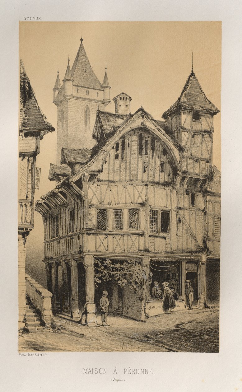 Malownicza architektura lub zabytki XV wieku. I XVI. Wieki: Chateaux de France XV i XVI wieku: Plac 27, Dom A Peronne (Somme) autorstwa Victor Petit
