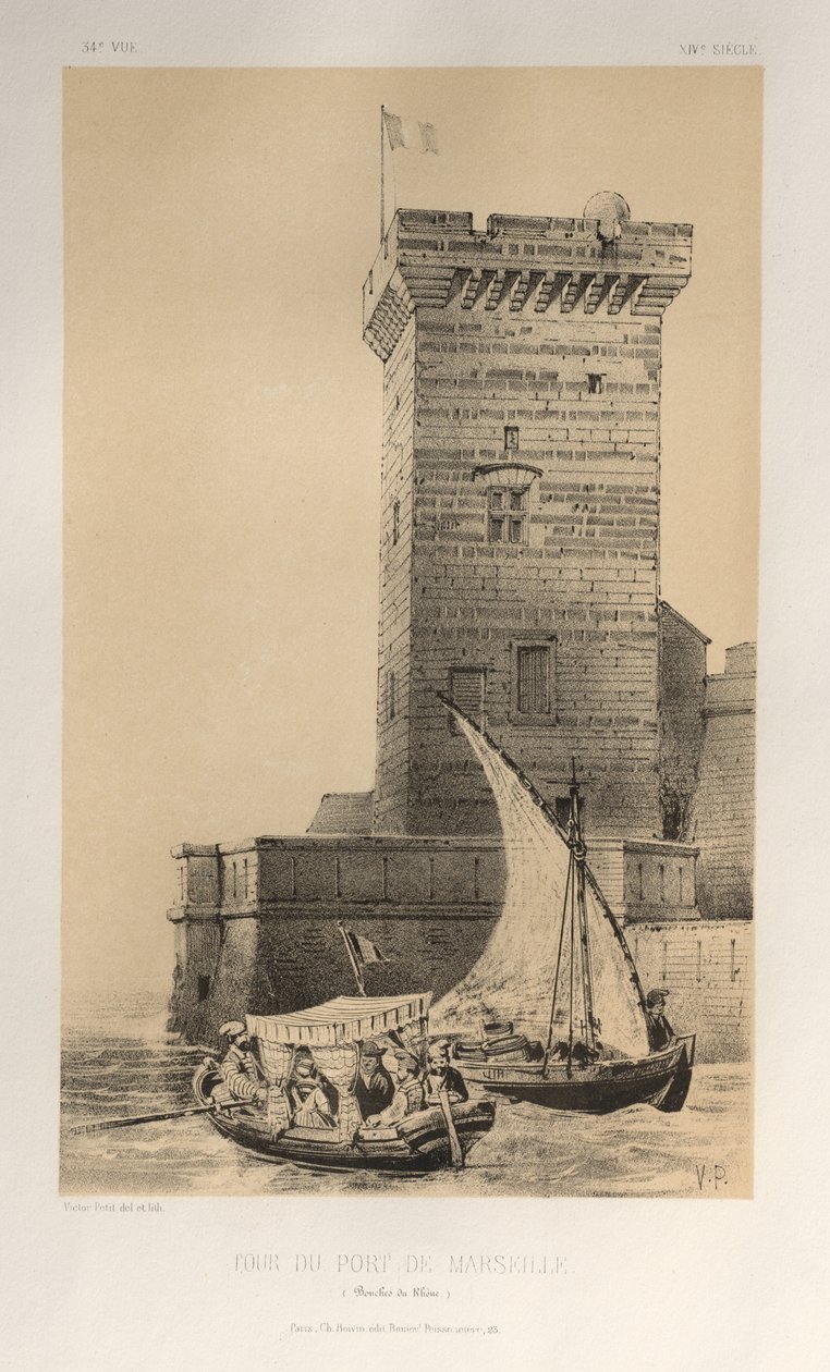 Malownicza architektura lub zabytki XV wieku. I XVI. Wieki: Zamki Francji XV i XVI wieku: Plac 34, Wieża Portu Marsylii (Bouches Du Rhône) autorstwa Victor Petit