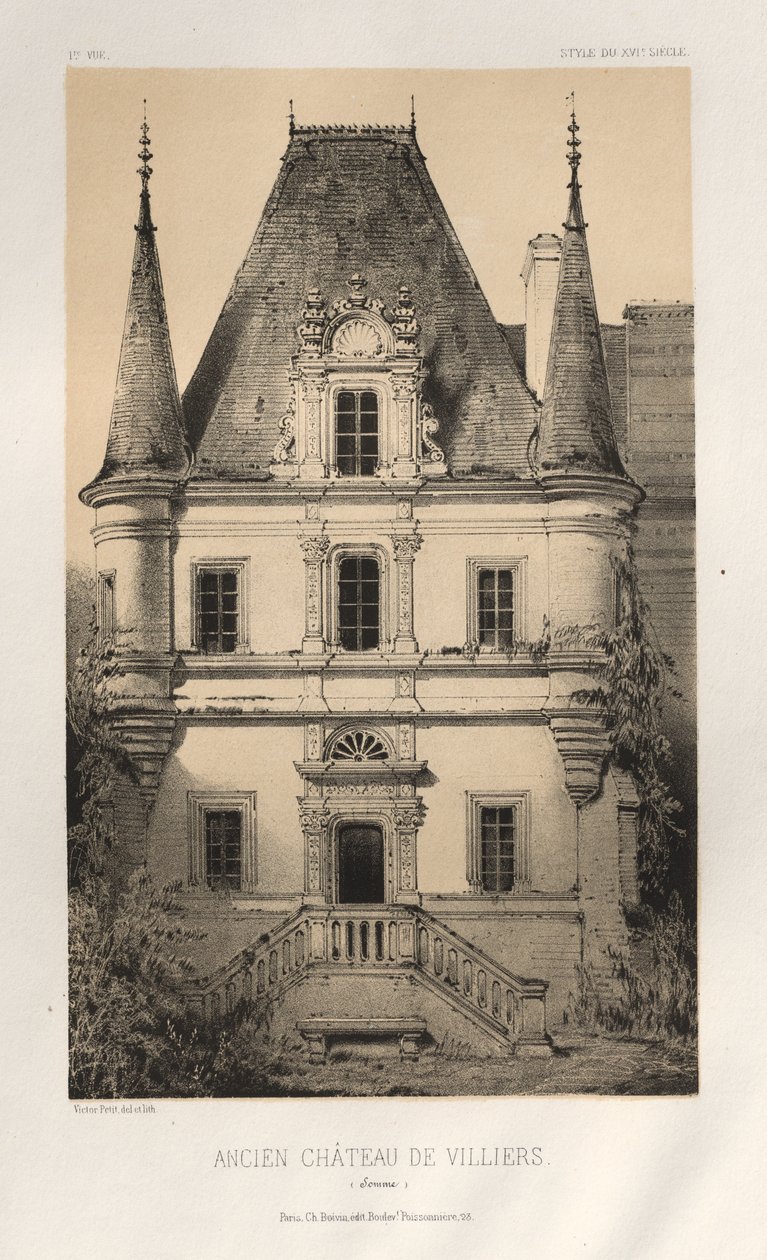 Malownicza architektura lub zabytki XV wieku. I XVI. Wieki: Chateaux de France XV i XVI wieku: Plac 1, Stary Zamek Villiers (Somme) autorstwa Victor Petit